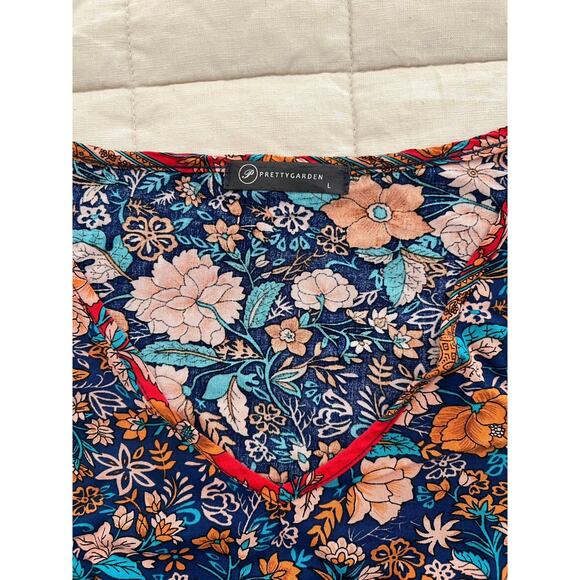 Pretty Garden Multicolor Floral Short Sleeve Cinch Waist Lightweight Maxi Dress - Picture 7 of 11